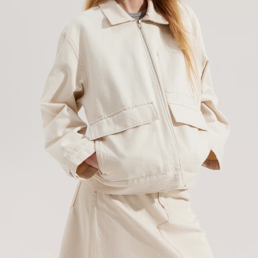 Stylish Women's Cream Utility Denim Jacket